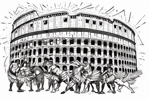 gladiator fighting in a colusseum. The colosseum have to be in the background. tattoo idea