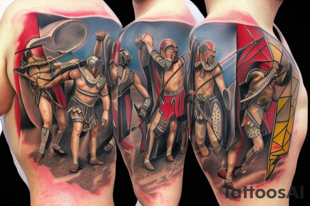 gladiator fighting in a colusseum. tattoo idea