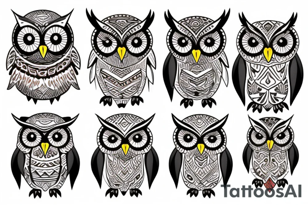 Owl tribal with watercolors tattoo idea