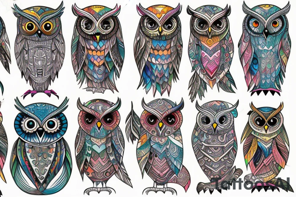 Owl tribal with watercolors tattoo idea