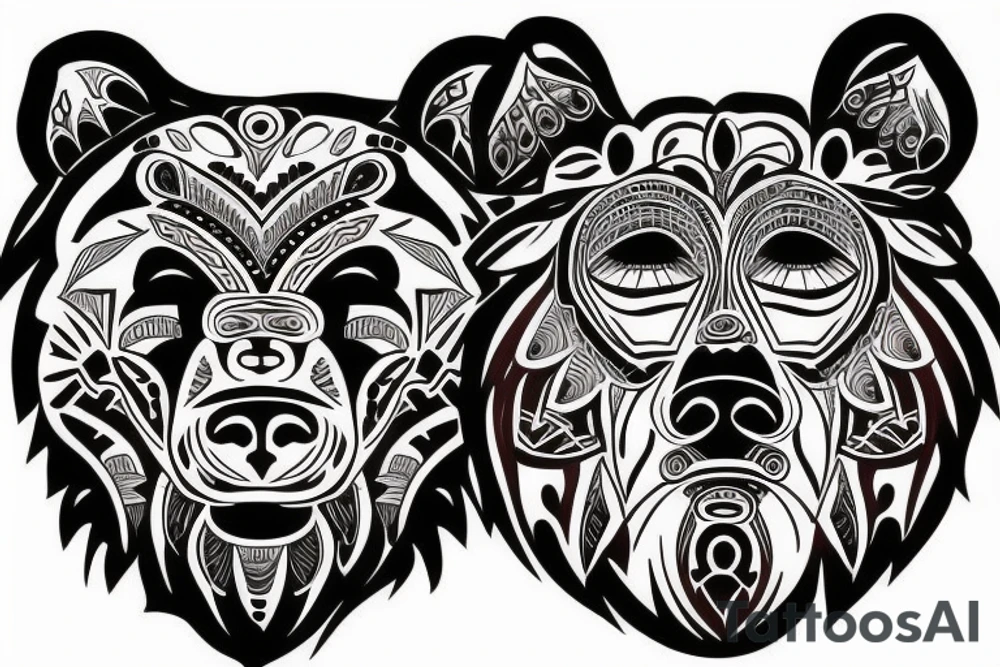 bear tribal with watercolors tattoo idea