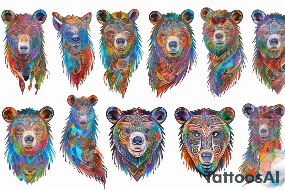 bear tribal with water colors tattoo idea