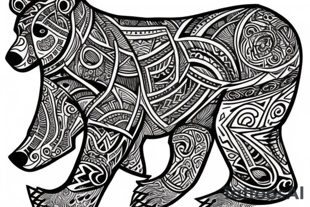 bear tribal with water colors tattoo idea
