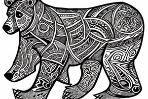 bear tribal with water colors tattoo idea