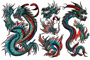 dragon tribal with water colors tattoo idea