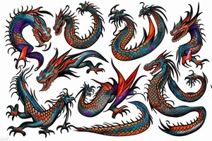 dragon tribal with water colors tattoo idea