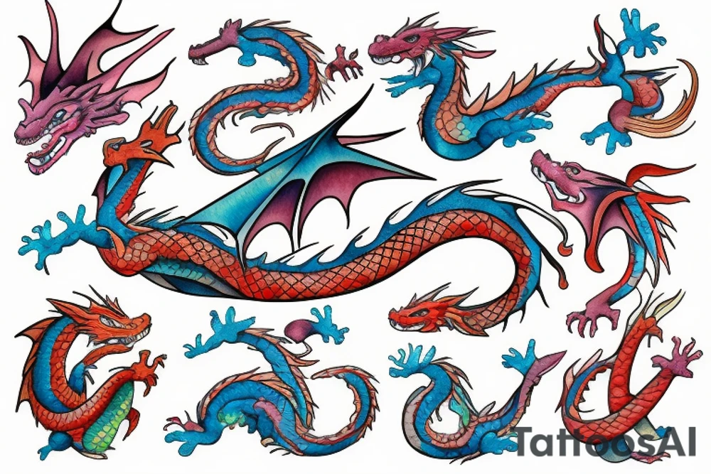 dragon with water colors tattoo idea