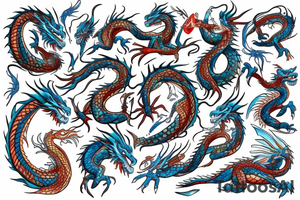 dragon with water colors tattoo idea