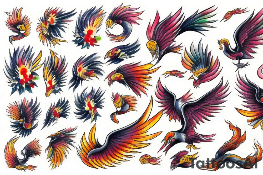 phoenix with water colors tattoo idea