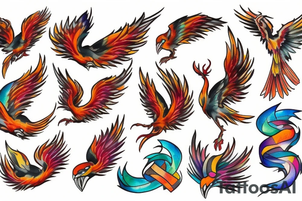 phoenix with water colors tattoo idea