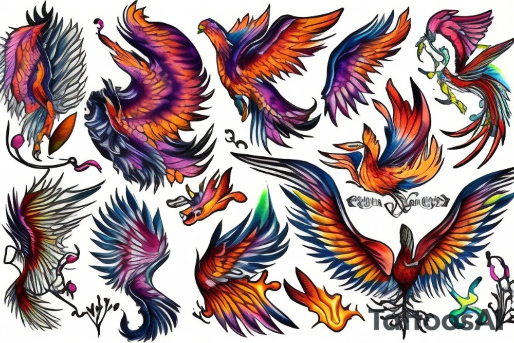 phoenix with water colors tattoo idea