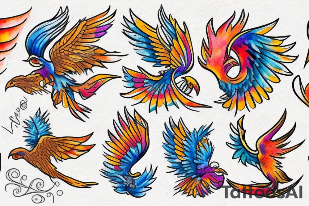 phoenix with water colors tattoo idea
