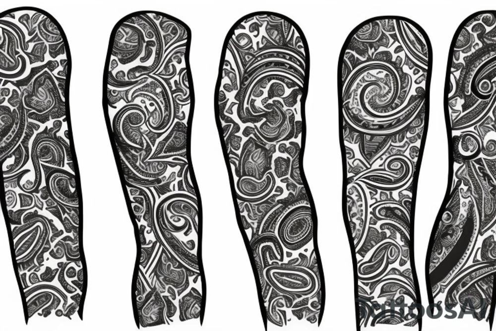 Paisley, safari, leg sleeve tattoo idea
