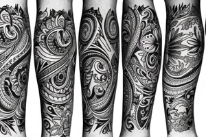 Paisley, safari, leg sleeve tattoo idea