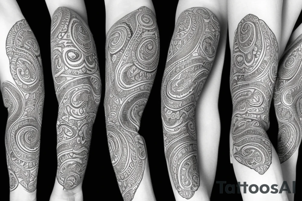 Paisley, safari, leg sleeve tattoo idea