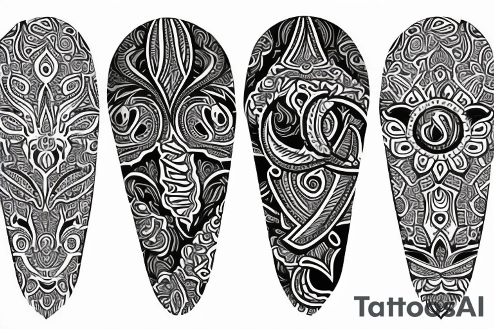 Paisley, safari, leg sleeve tattoo idea