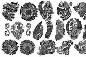 Paisley, safari, leg sleeve tattoo idea