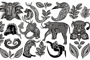 Paisley, safari, animals, plants tattoo idea