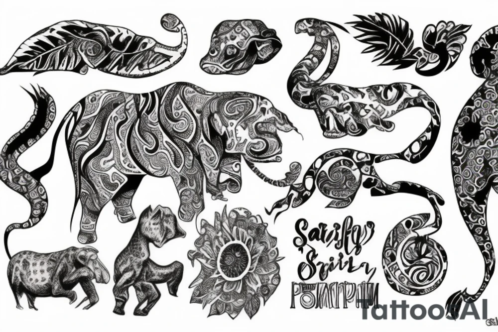 Paisley, safari, animals tattoo idea