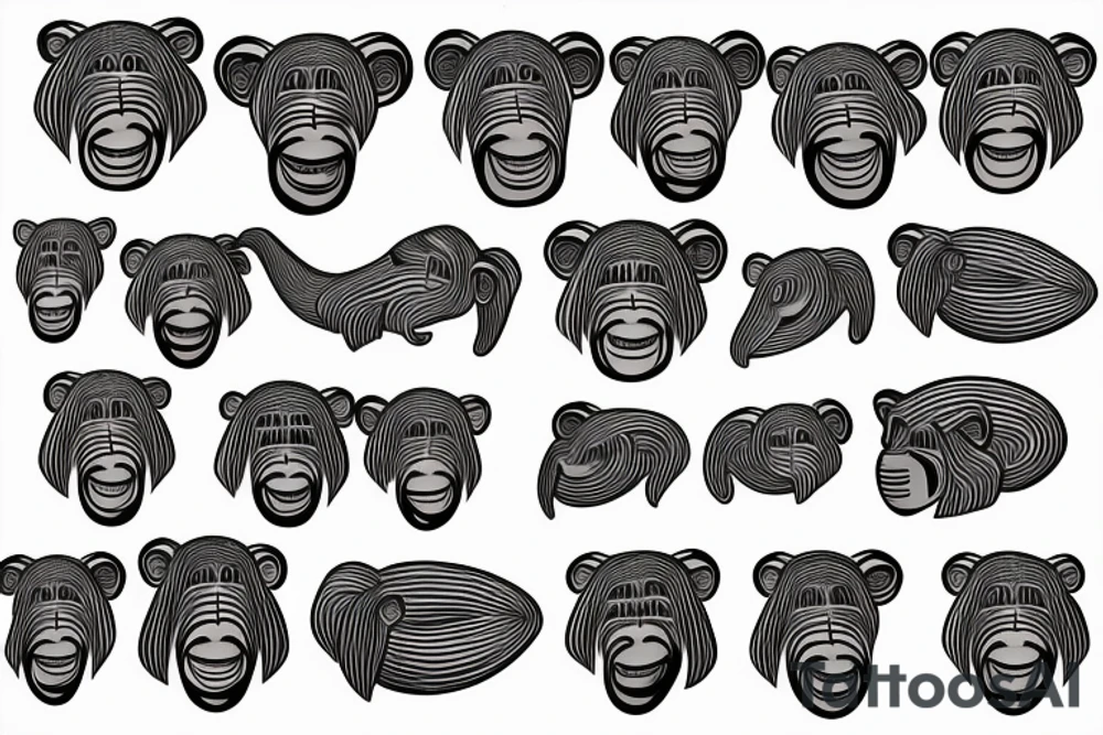 Paisley, baboon head, shapes, lines, circles tattoo idea