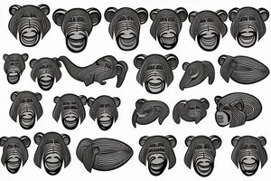 Paisley, baboon head, shapes, lines, circles tattoo idea