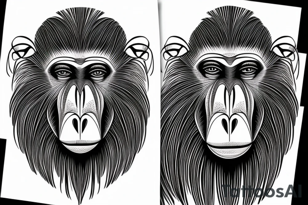 Paisley, baboon head, shapes, lines, circles tattoo idea