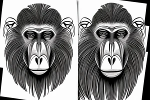 Paisley, baboon head, shapes, lines, circles tattoo idea
