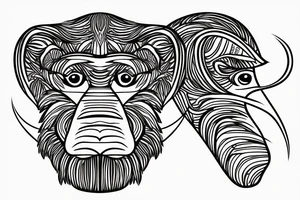 Paisley, baboon head, shapes, lines, circles tattoo idea