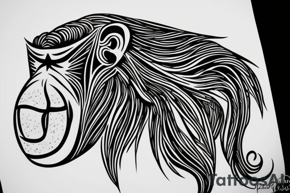 Paisley, baboon head, shapes, lines, circles tattoo idea