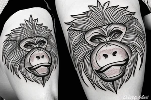 Paisley, baboon head, shapes, lines, circles tattoo idea