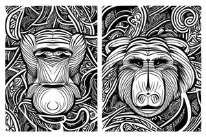 Paisley, baboon head, shapes, lines tattoo idea