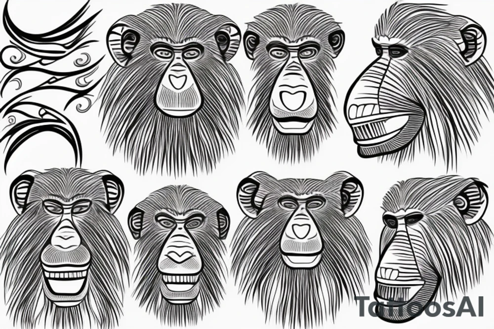 Paisley, baboon head, shapes, lines tattoo idea