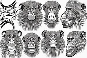 Paisley, baboon head, shapes, lines tattoo idea