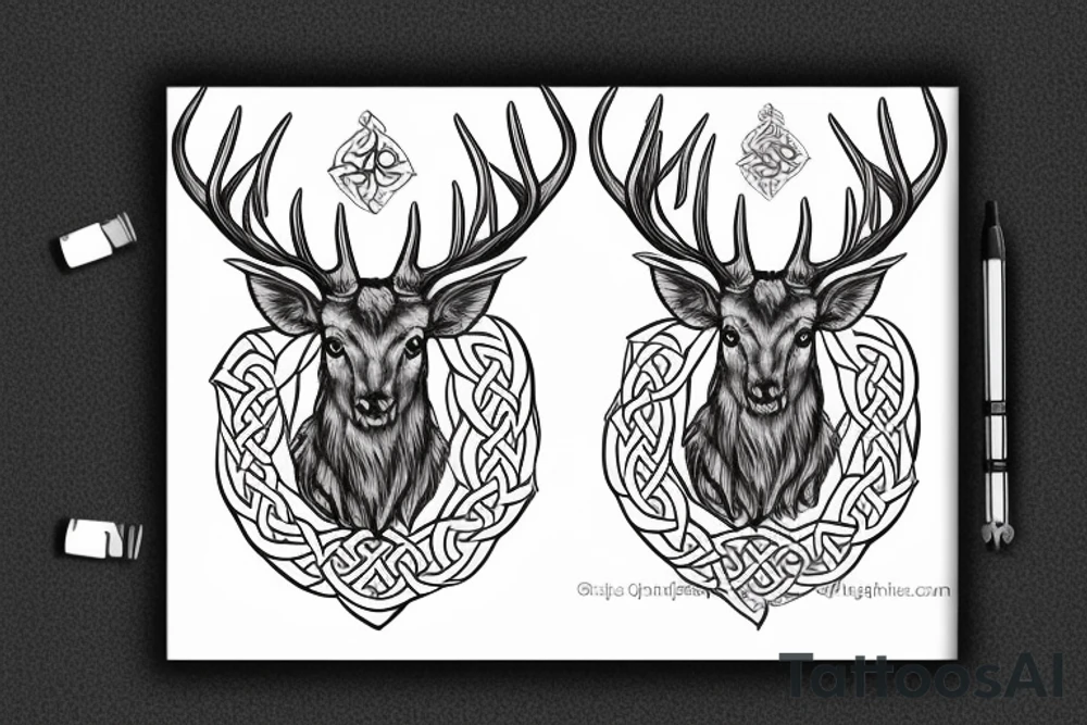 Celtic stag leaping cross tattoo idea