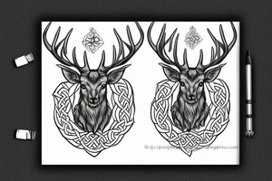 Celtic stag leaping cross tattoo idea