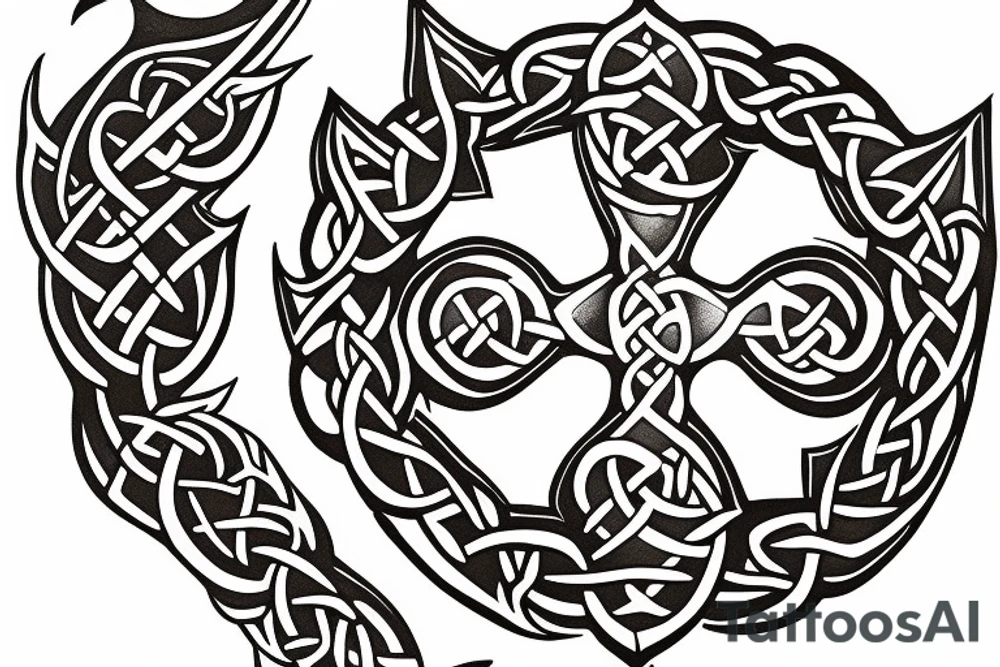 Celtic stag leaping cross tattoo idea