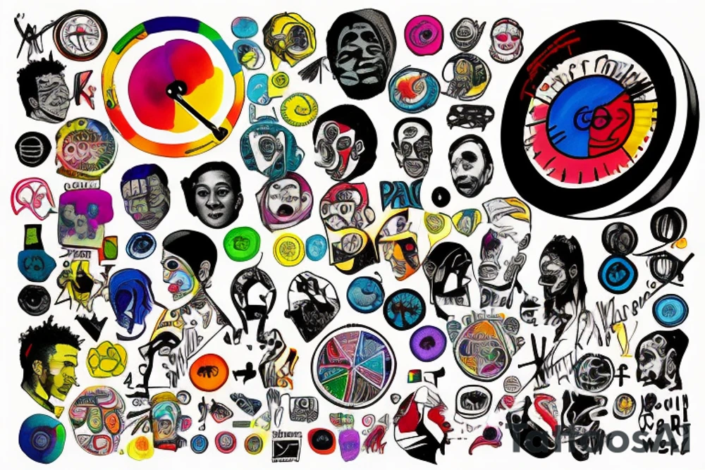 Color theory wheel with names of colors around circle tattoo idea