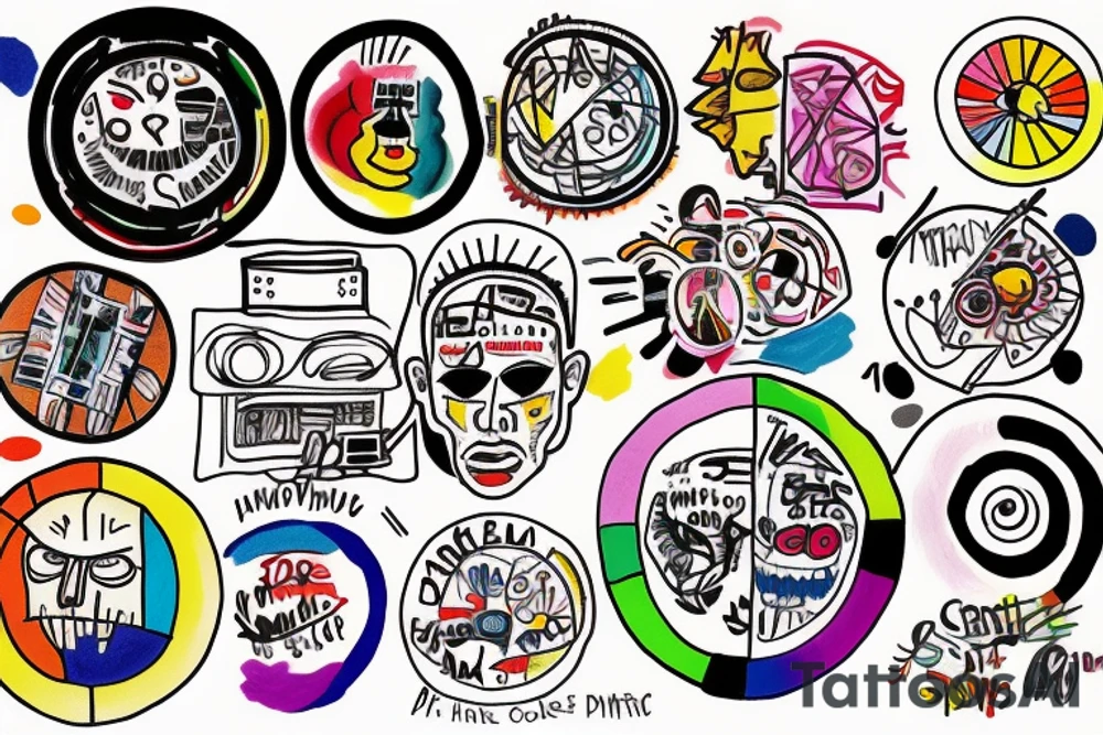 Color theory wheel with names of colors around circle tattoo idea