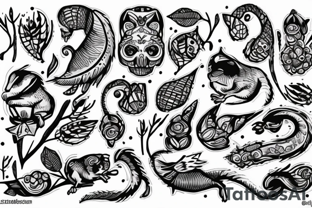 neo tradishnl lines squirell tattoo idea