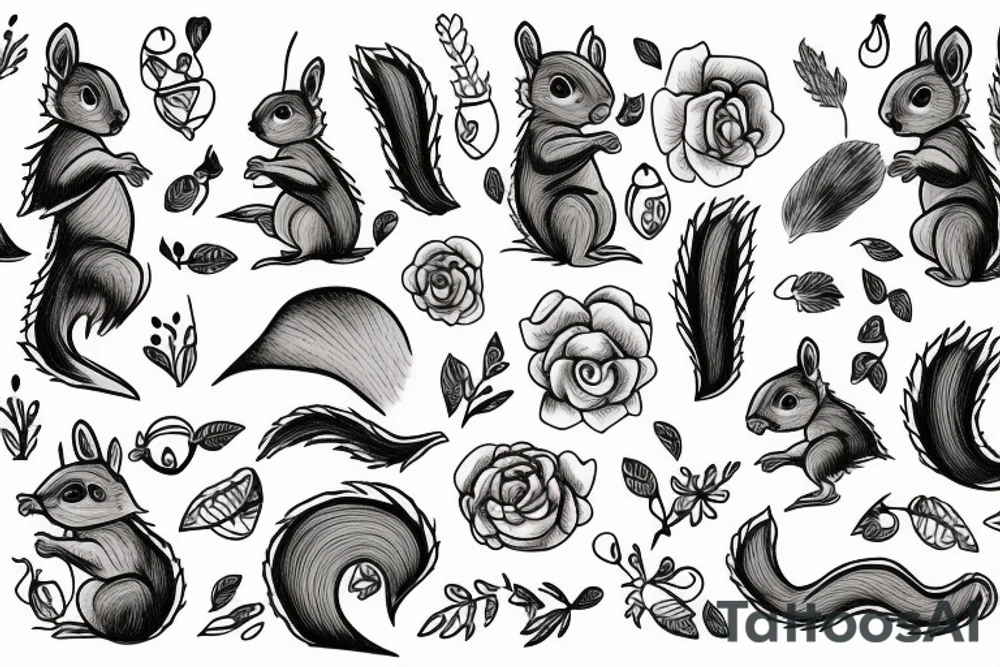 neo tradishnl lines squirrel tattoo idea
