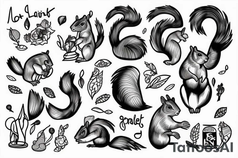 neo tradishnl lines squirrel tattoo idea