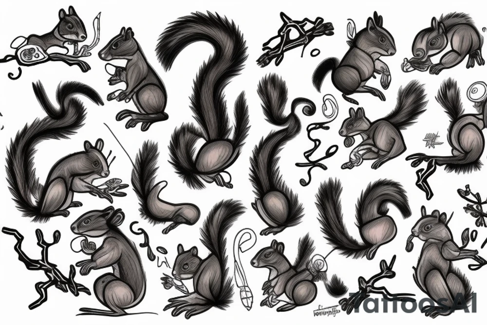 traible lines squirrel tattoo idea