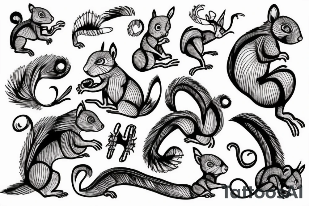 traible lines squirrel tattoo idea