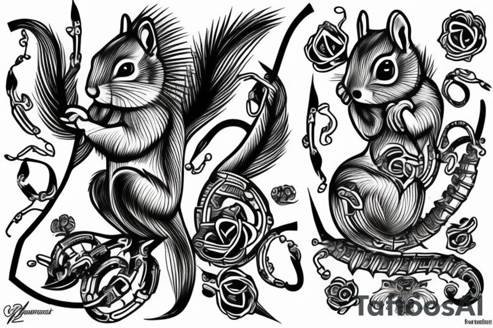 traible lines squirrel tattoo idea