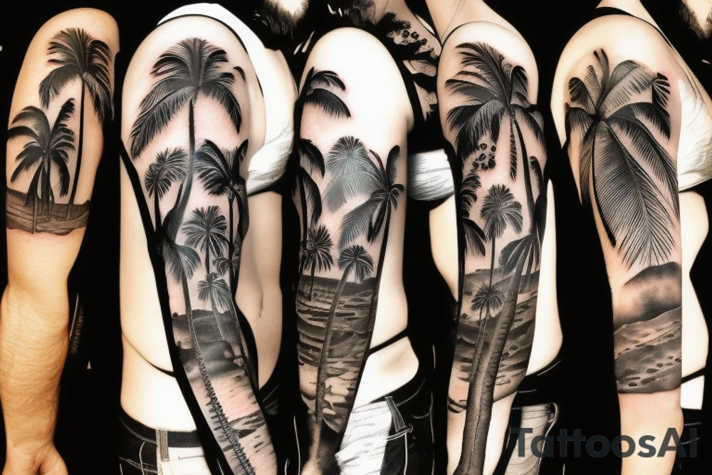 lava with palm trees and waterfalls tattoo idea