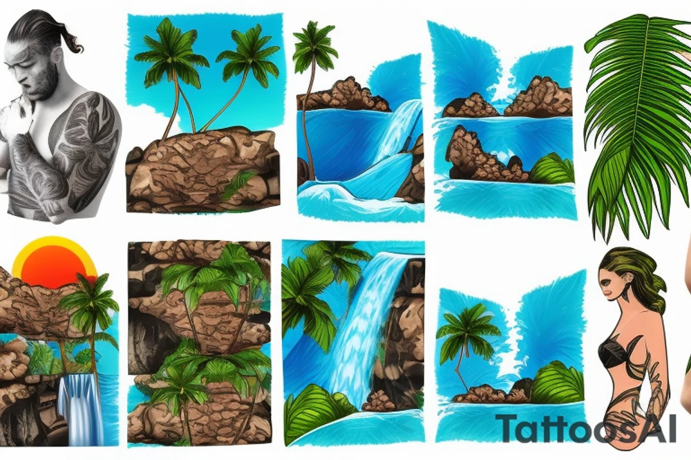 lava with palm trees and waterfalls tattoo idea