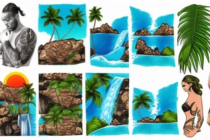 lava with palm trees and waterfalls tattoo idea