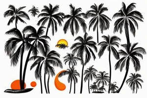 fire water sunset tropical palm trees and air in a beach scene tattoo idea