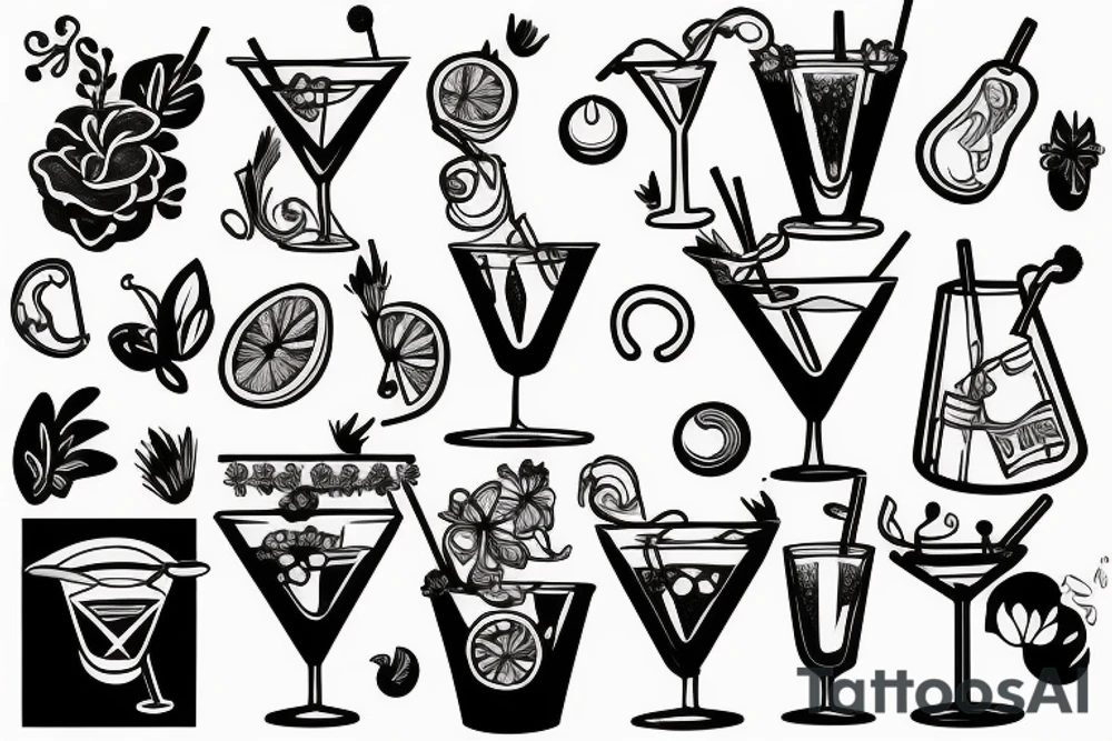 cocktail lifted upwards in hand tattoo idea