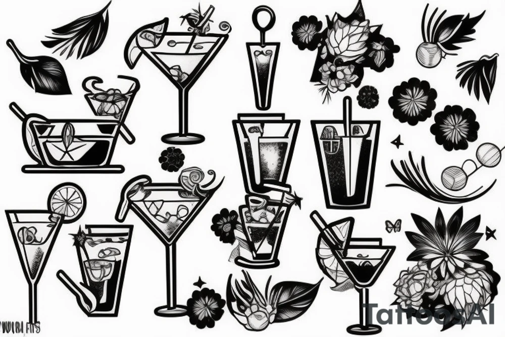 cocktail lifted upwards in hand tattoo idea